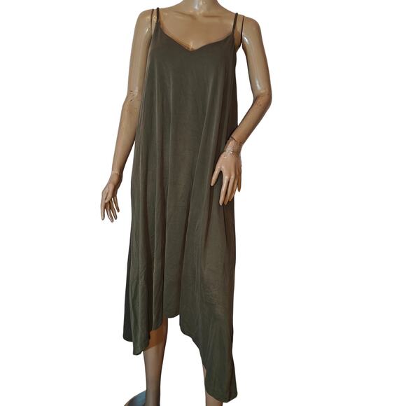 Joie Olive Green Asymmetrical Midi Slip Dress Modal Blend Spaghetti Strap - Picture 1 of 5